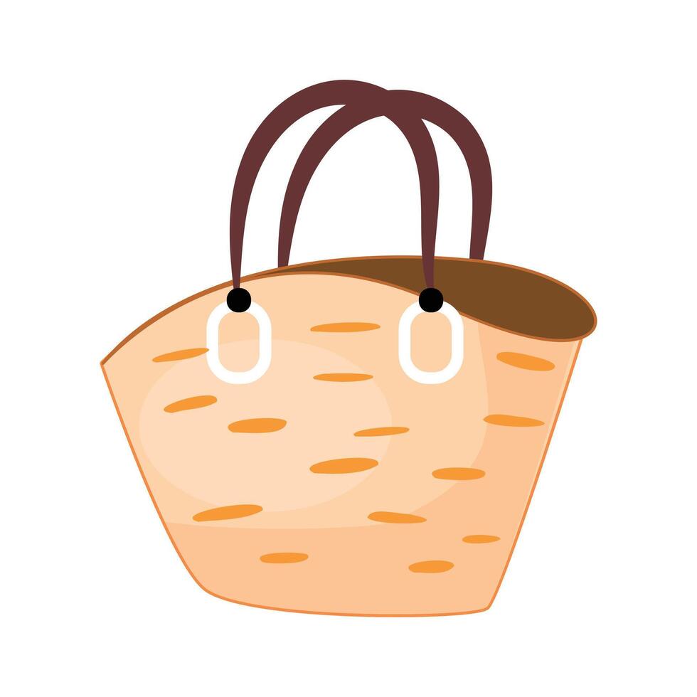 Classic straw tote bag, beach style, hand-drawn summer fashion, natural material, stylish digital art vector