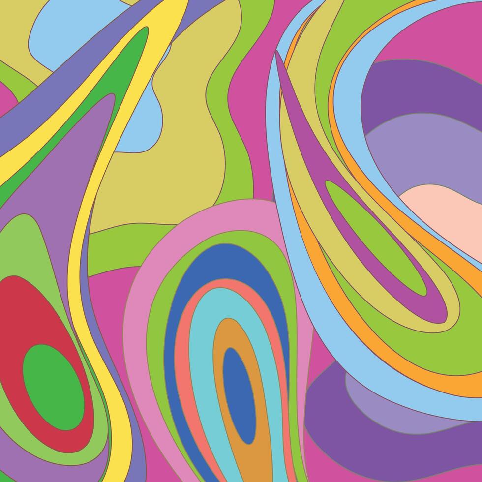 Groovy colorful swirls, vibrant 70s art, bold shapes, modern digital background, energetic and playful decor. vector