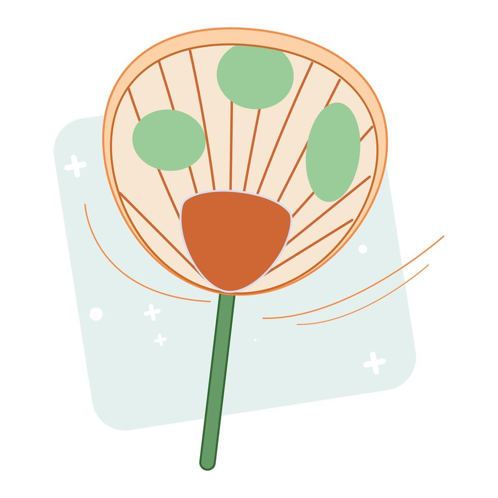 Vintage hand fan, natural materials, green circle pattern, stylish summer decor, airy digital art vector