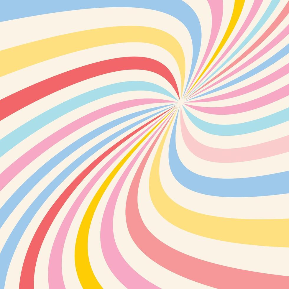 Colorful spiral waves, 70s groovy design, bold pastel flow, modern digital wallpaper, energetic and fun vector