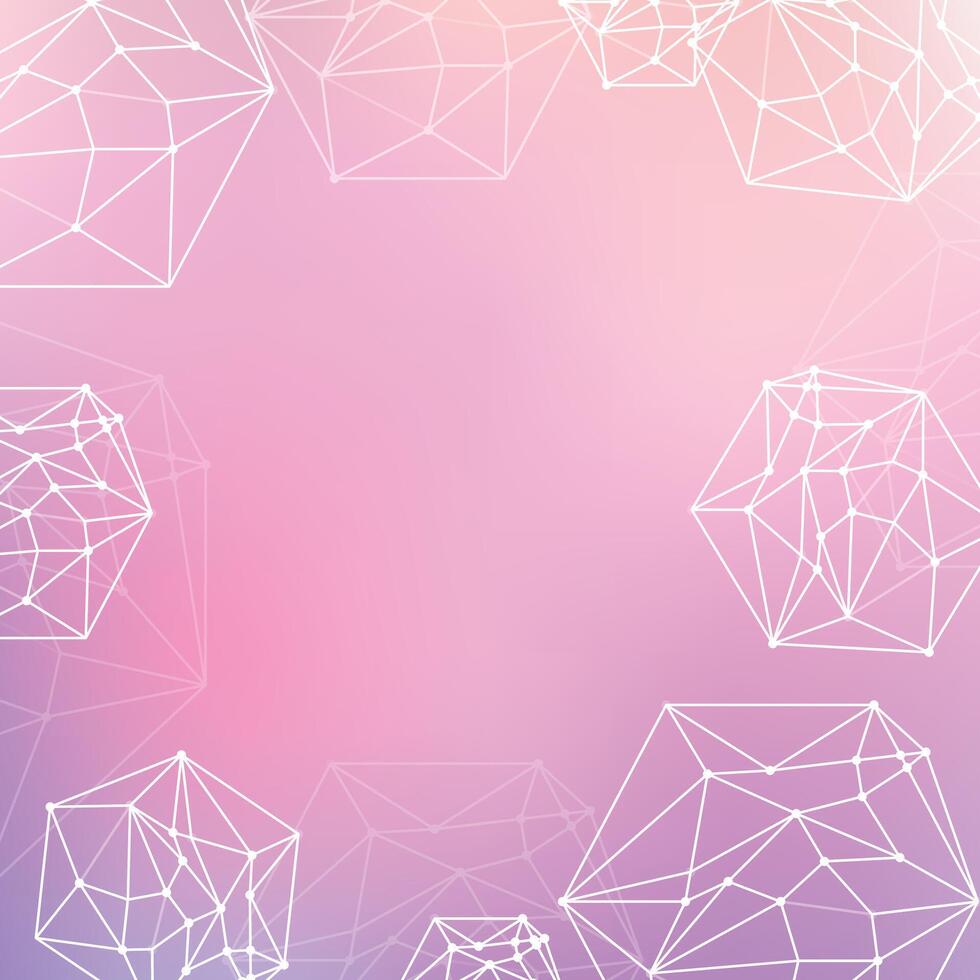 Geometric polyhedron shapes, airy mesh, stylish digital frame, contemporary pastel background, minimal decor vector