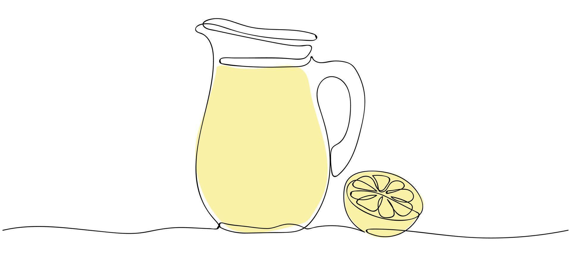 Refreshing lemon drink served in a pitcher alongside a fresh lemon slice on a minimalist background vector