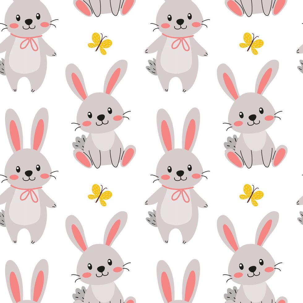 Cute bunnies and butterflies pattern design for children's decor and textiles vector