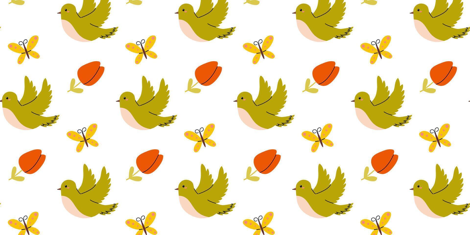 Colorful pattern featuring birds and butterflies in a vibrant design on a white background vector