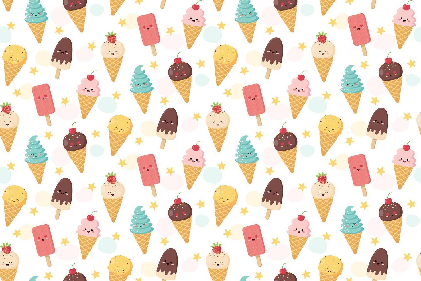 Colorful ice cream cone and popsicle pattern vector
