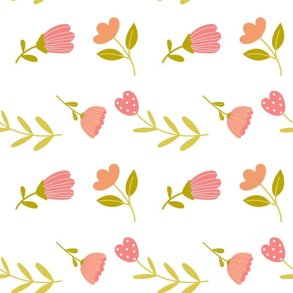 Floral pattern design featuring pink flowers and hearts on a white background perfect for crafting or home decor vector