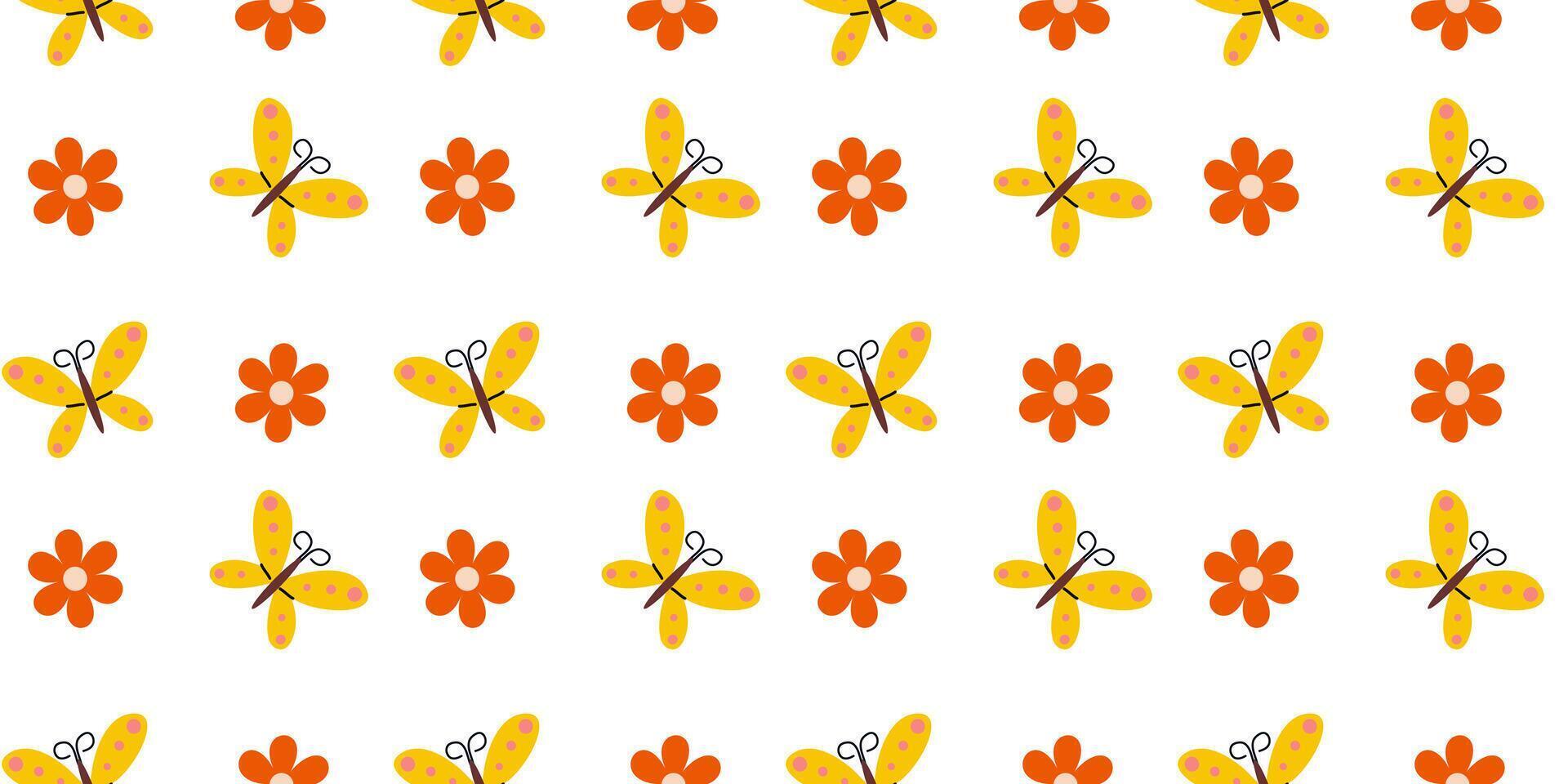 Colorful pattern featuring butterflies and flowers on a white background vector