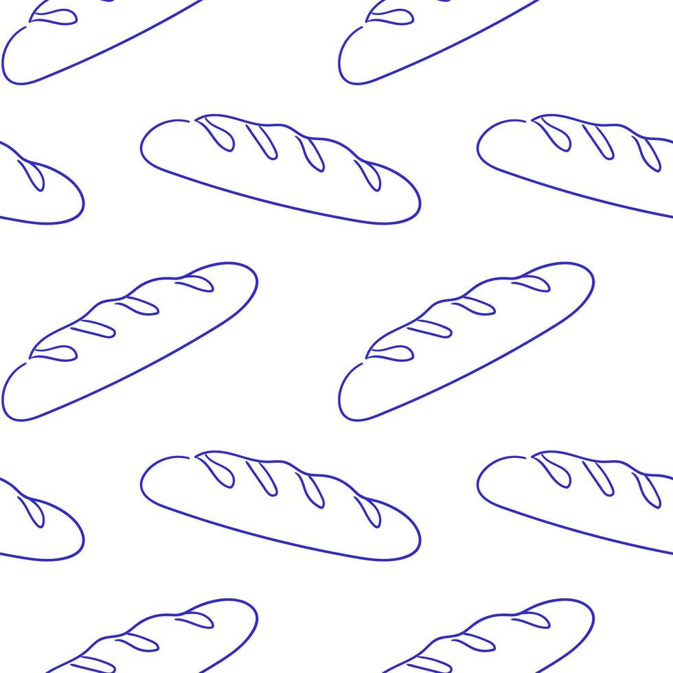 Decorative pattern featuring blue line drawings of baguettes on a white background suitable for various design projects vector