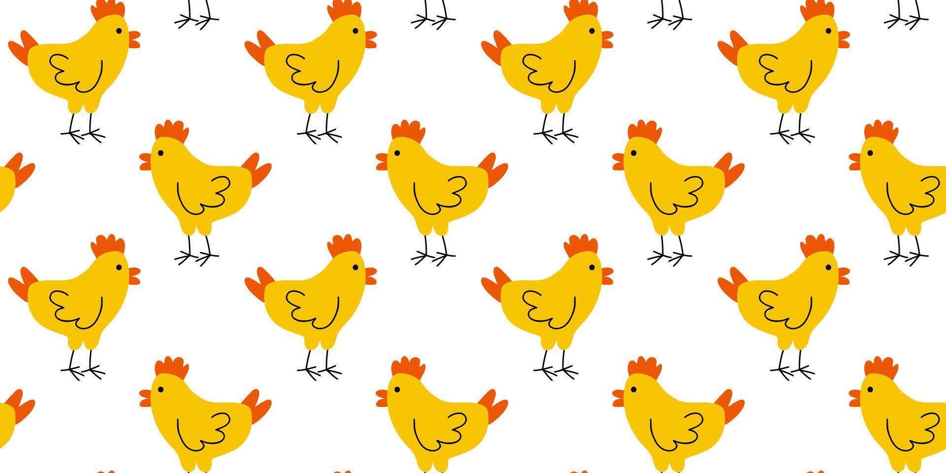 Colorful yellow chickens arranged in a playful pattern on a white background creating a vibrant and cheerful design vector