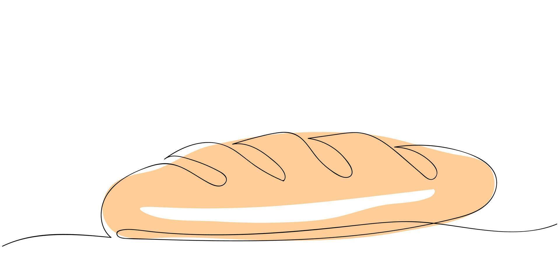 One continuous line drawing of long loaf bread. Simple black line sketch of French baguette, bakery and cafe concept good for logo. vector