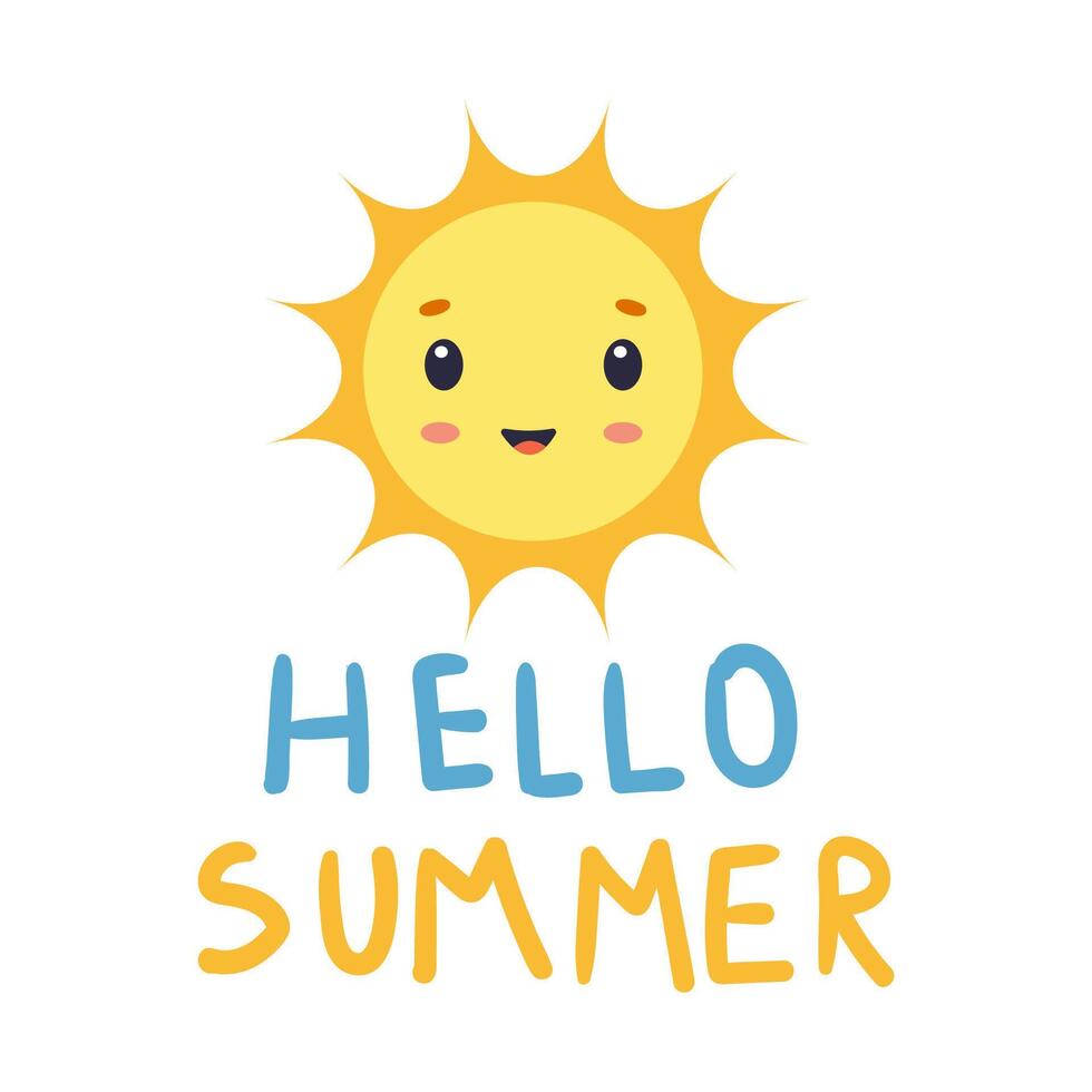 Cheerful sun graphic with the words hello summer expressing joy for the summer season vector