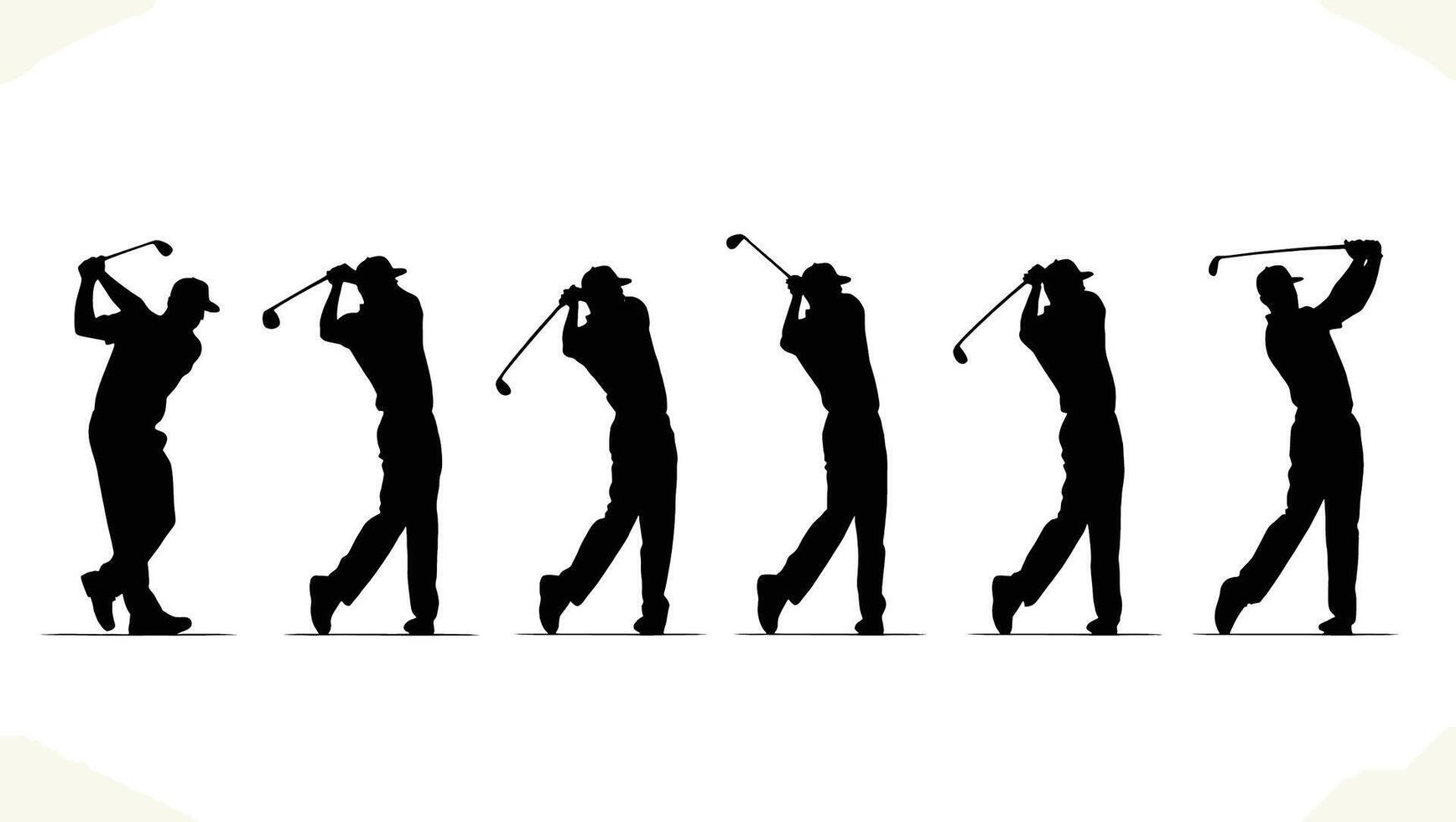 Powerful Golf Swing Sequence Dynamic Silhouettes of a Golfers Action-Packed Drive on a Pristine White Course vector