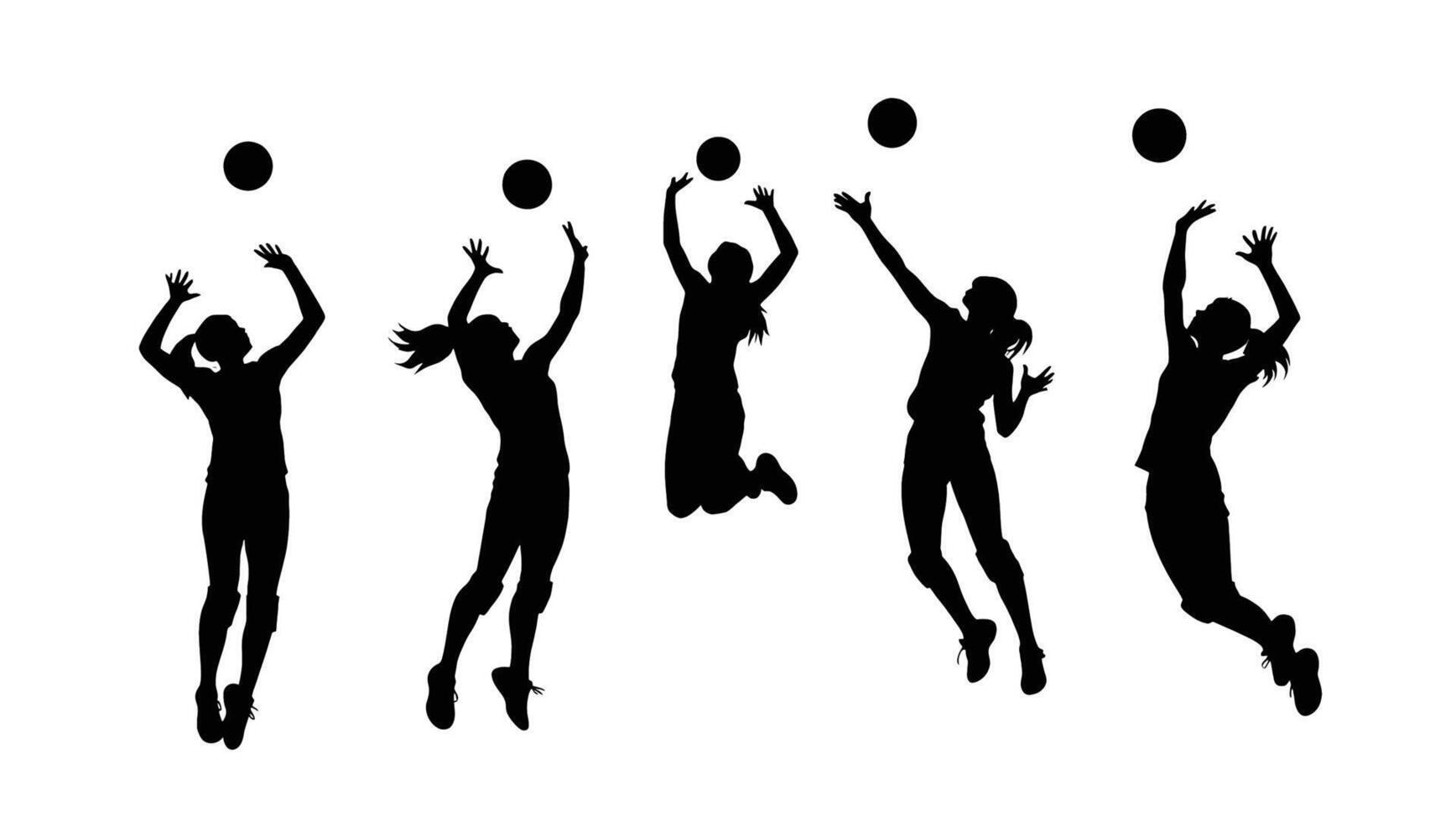 Dynamic Silhouettes of Female Volleyball Players in Action, Capturing the Energy and Skill of the Sport vector