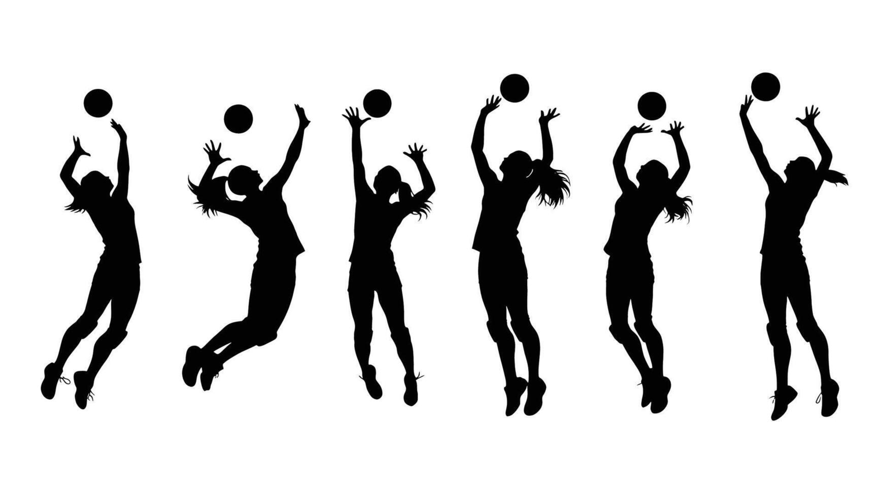 Dynamic Silhouettes of Female Volleyball Players in Action A Powerful and Energetic Sports Image - Professional digital artwork with vibrant colors and detailed composition vector