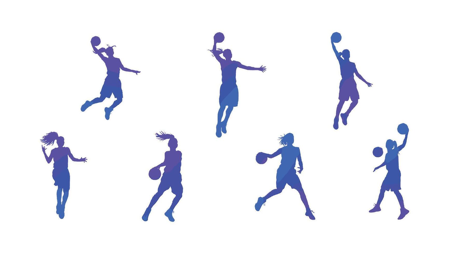 Dynamic Female Basketball Players in Action Silhouettes of Powerful Women on Court, Energetic and Graceful vector