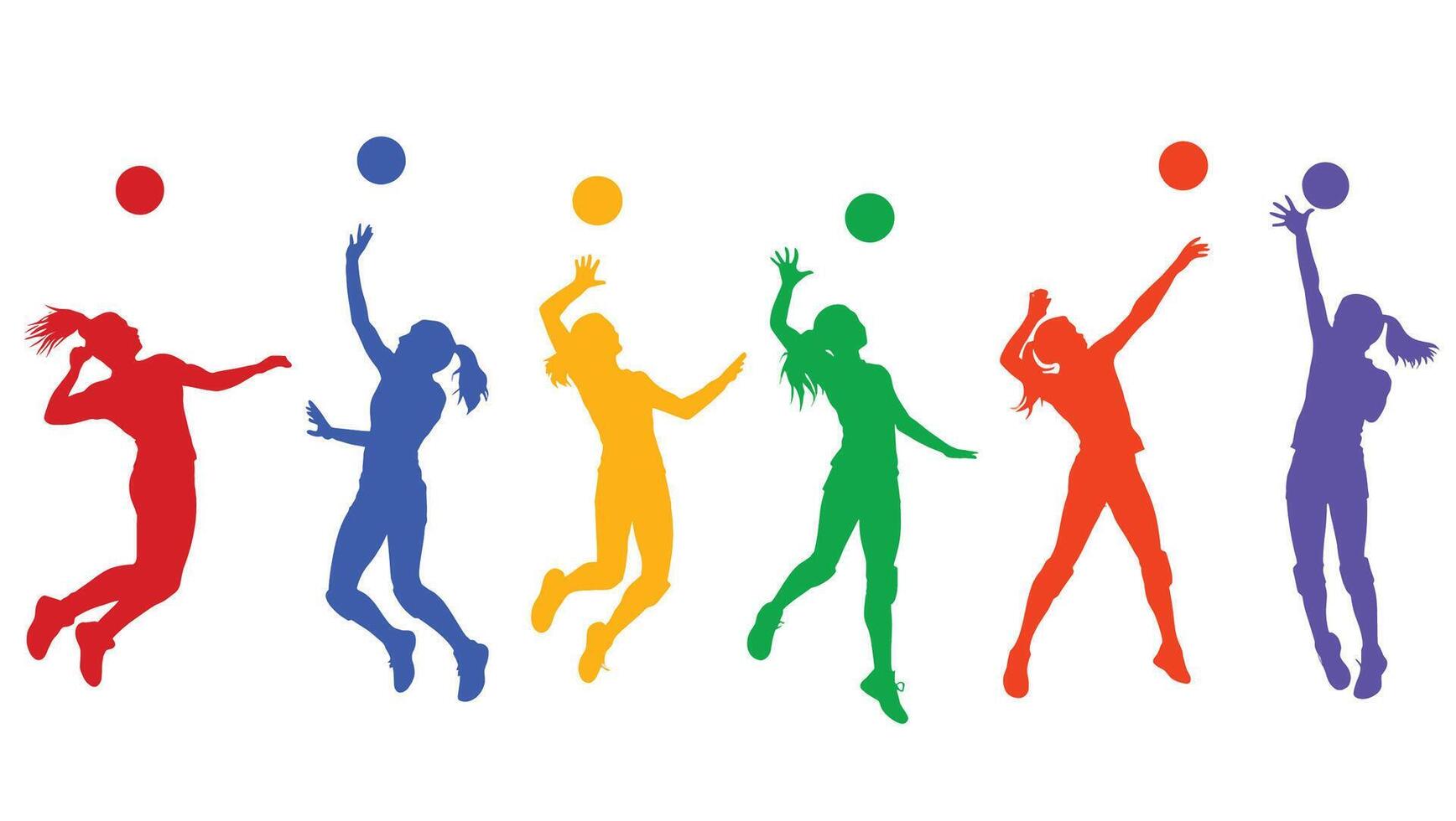 Dynamic Silhouettes of Women Volleyball Players in Action, a Vibrant and Energetic Sports Illustration - Professional digital artwork with vibrant colors and detailed composition vector