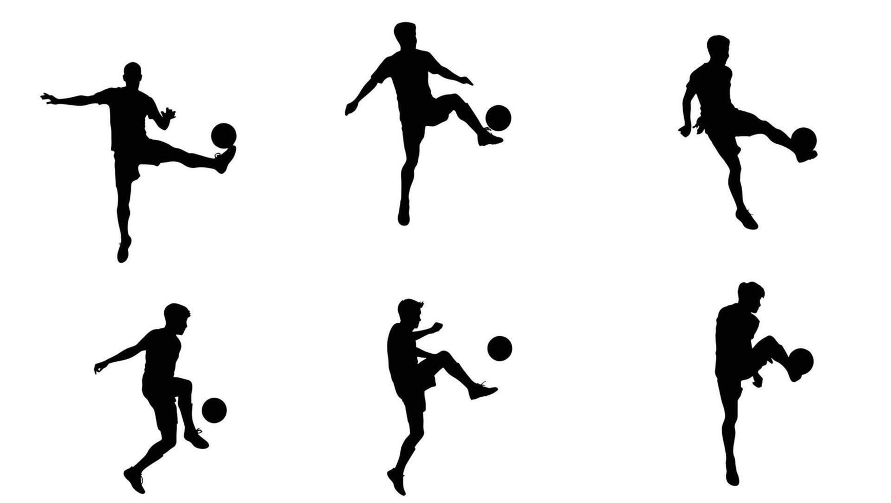 Six Silhouettes of Soccer Players Skillfully Juggling a Ball Against a White Background Dynamic Action Shots in a Sporty Mood vector