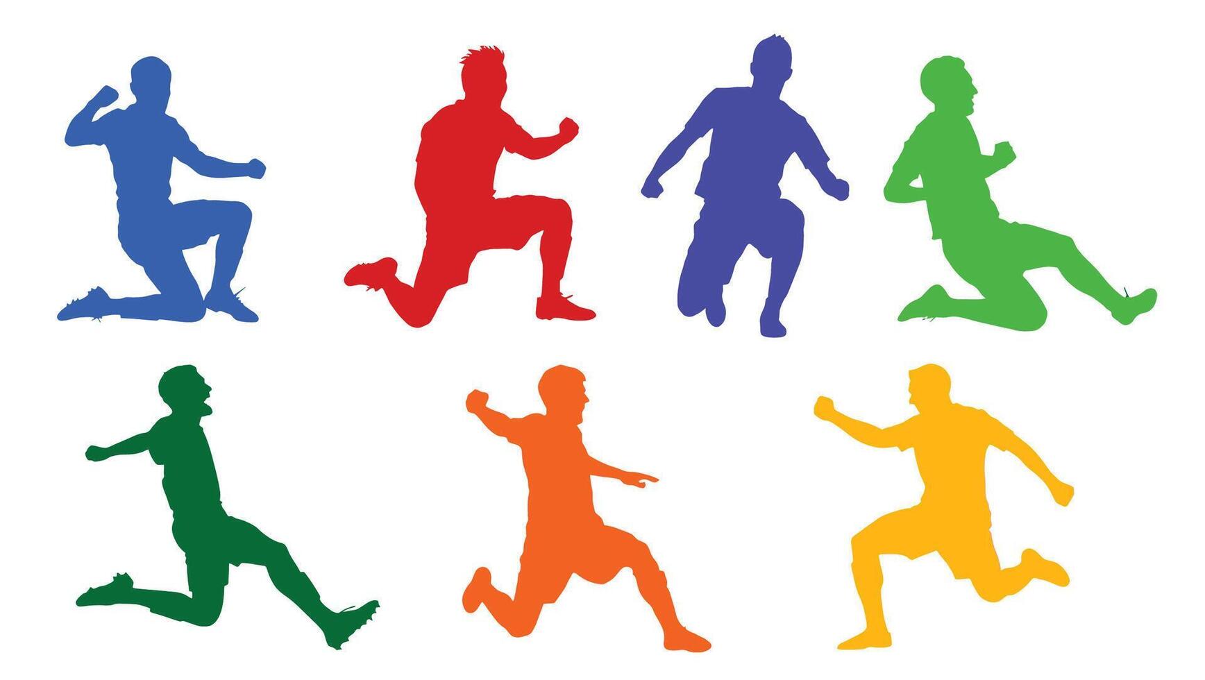 Energetic Colorful Silhouettes of Soccer Players in Action, Celebrating Victories on a White Background - Professional digital artwork with vibrant colors and detailed composition vector