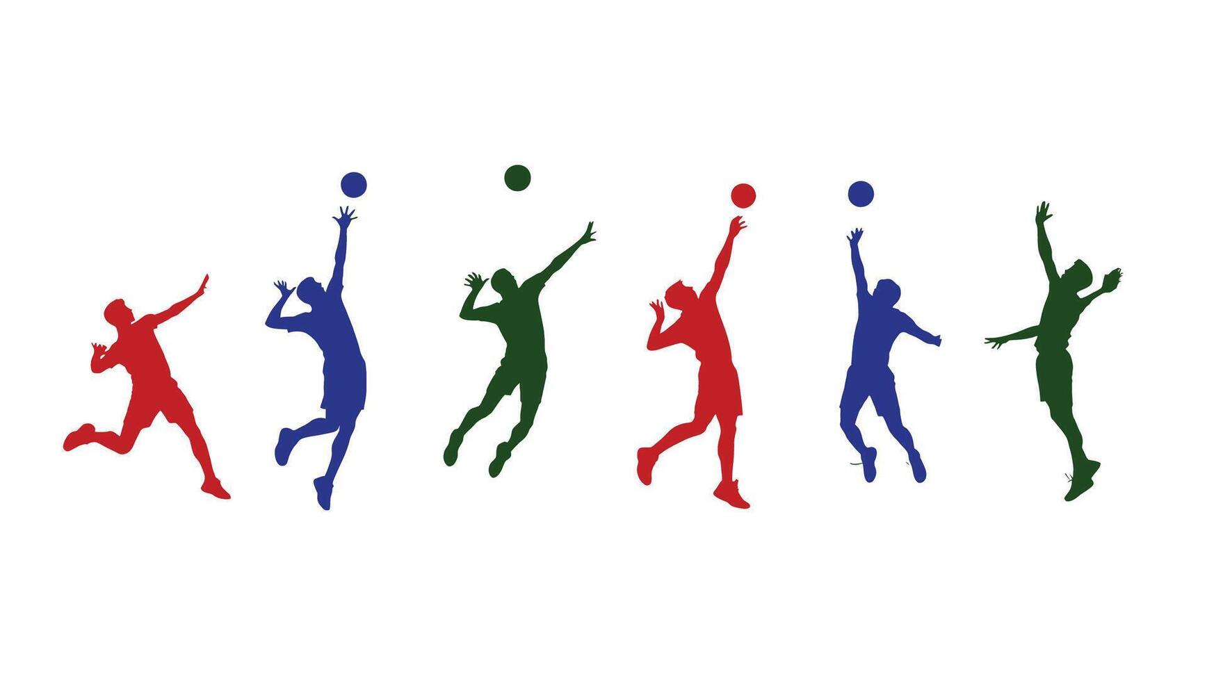 Dynamic Silhouettes of Volleyball Players in Action, Displaying Intense Energy and Skill on a White Background vector