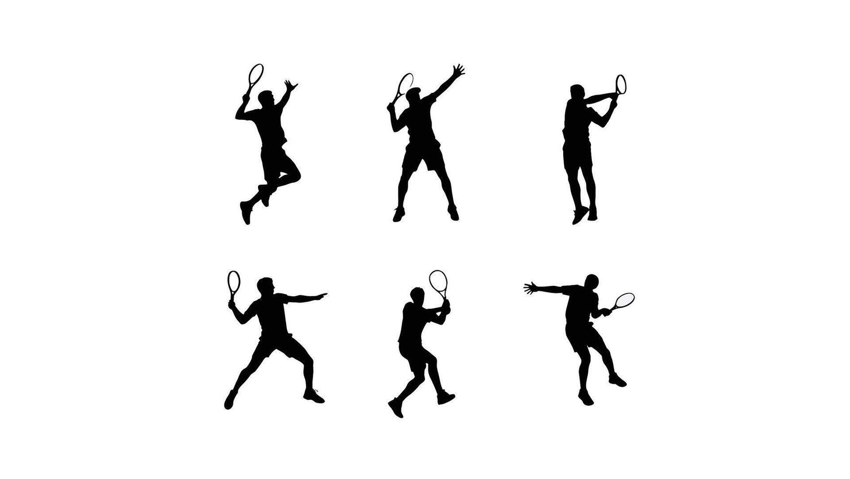 Dynamic Silhouettes of Tennis Players in Action Powerful Poses Against a White Background - Professional digital artwork with vibrant colors and detailed composition vector