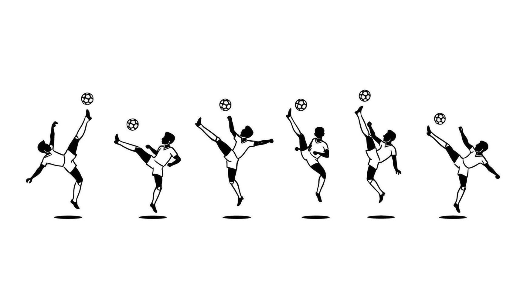 Dynamic Soccer Player Silhouette Action Sequence Powerful Kicks in Mid-Air, Energetic Sports Illustration - Professional digital artwork with vibrant colors and detailed composition vector
