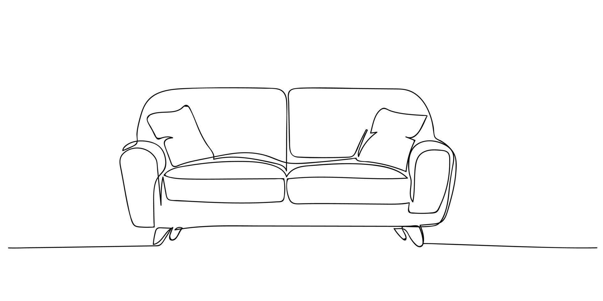 Living Room Interior Continuous One Line Drawing. Home Interior Line Art Hand Drawn Continuous One Line Style. Outline Drawing of Room Interior Minimalist Design on White Background. vector