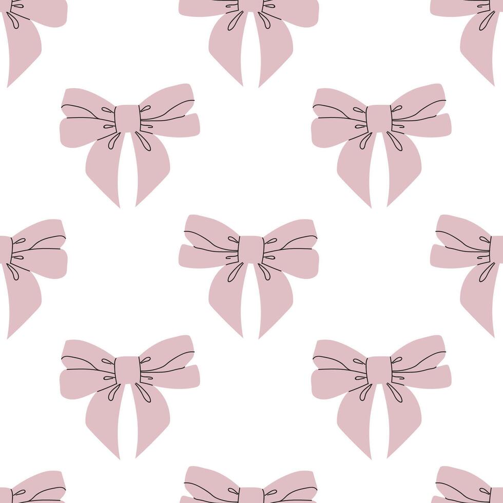 Adorable seamless pattern featuring cute pink ribbon bows on a white background. Ideal for coquette-themed designs. vector