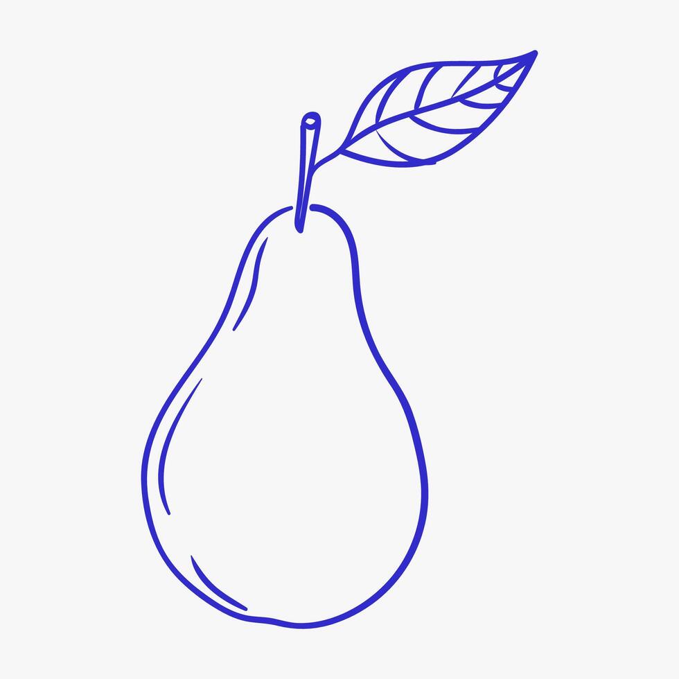 Simple line drawing of a pear with a leaf against a plain background showcasing minimalist art style vector