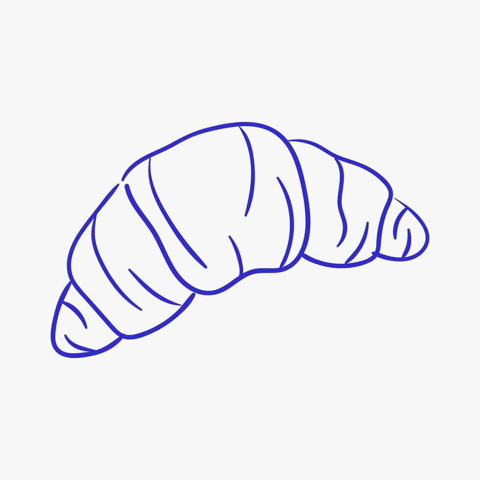 Croissant in blue color in doodle style hand drawing on a white background. vector