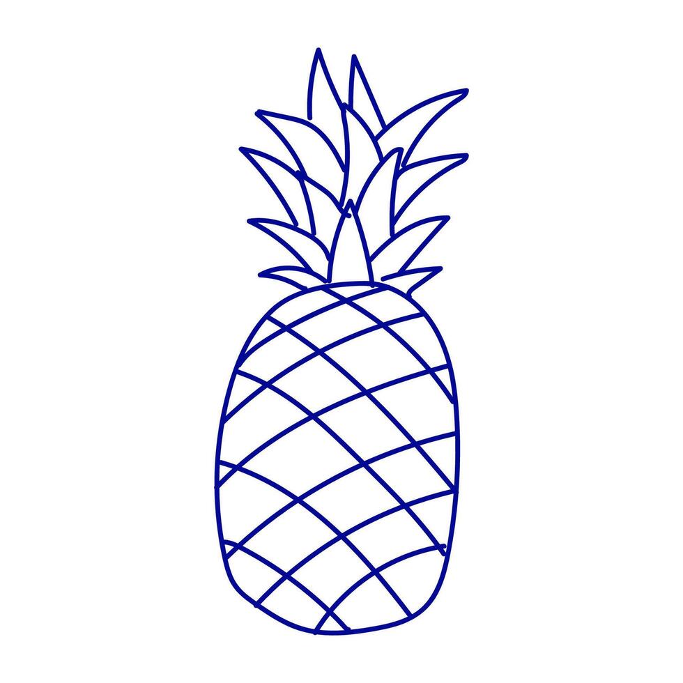 Pineapple drawing featuring a detailed outline and sharp leaves with a textured body created in a simple artistic style vector