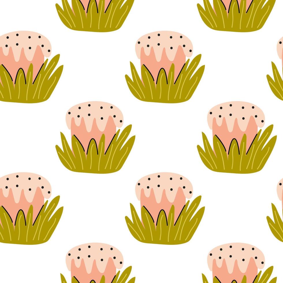 Pattern of mushrooms in green grass vector