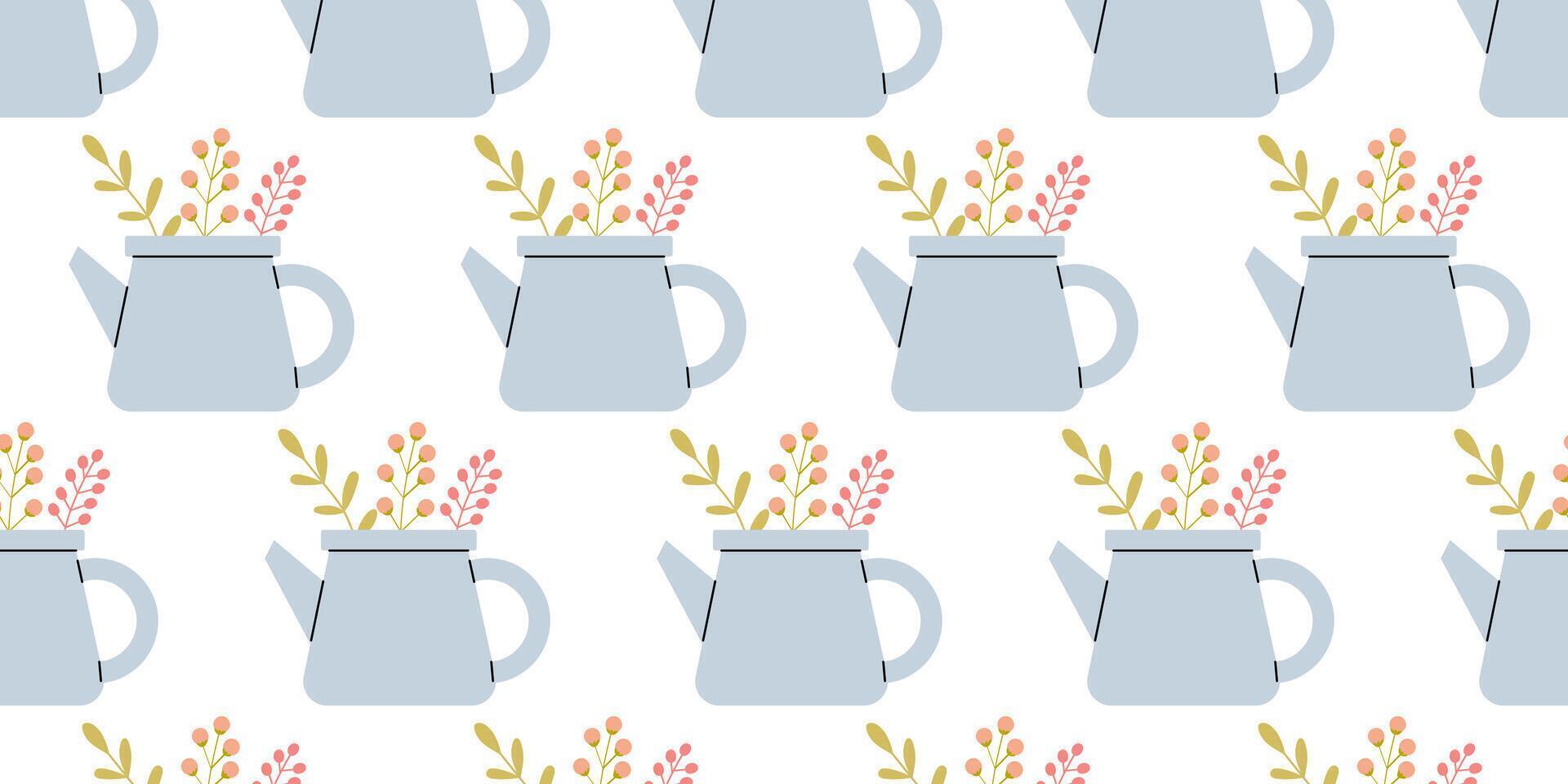 Watering cans with flowers pattern vector