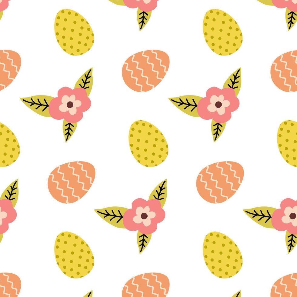 Easter eggs and flowers pattern vector
