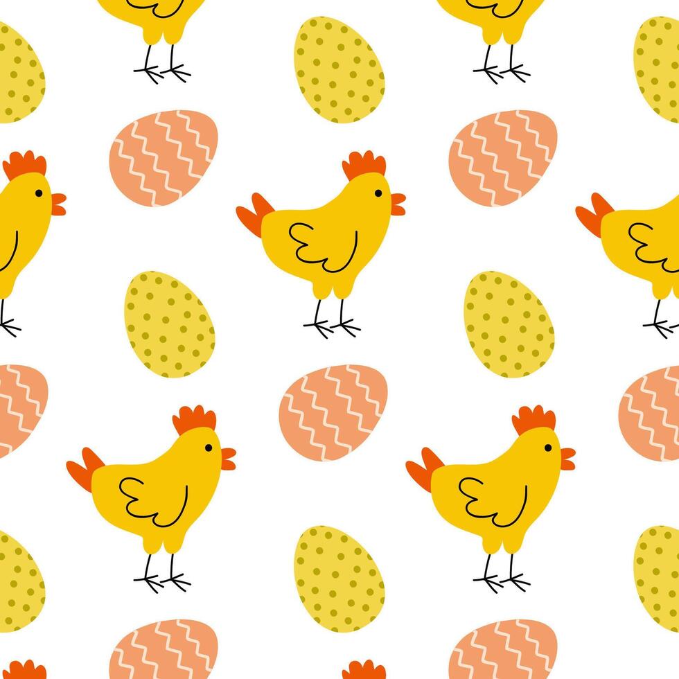 Chickens and Easter eggs pattern vector