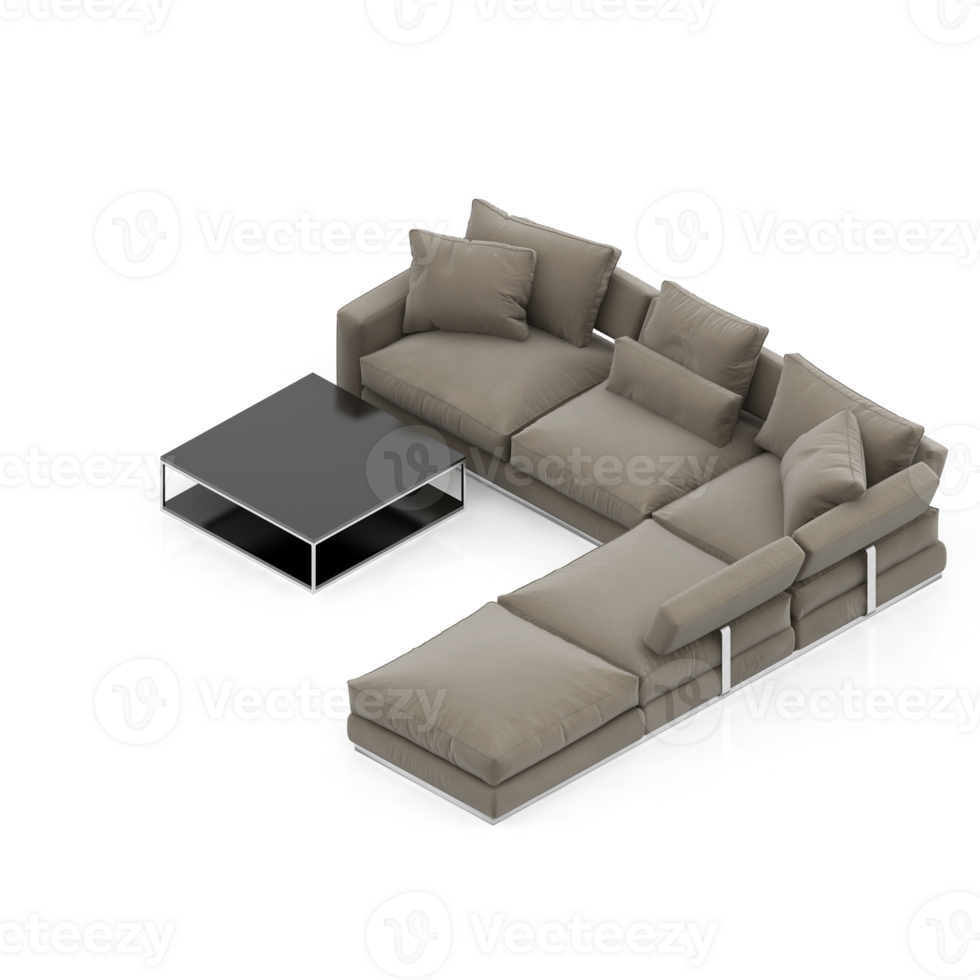 3d rendering of a couch and coffee table png