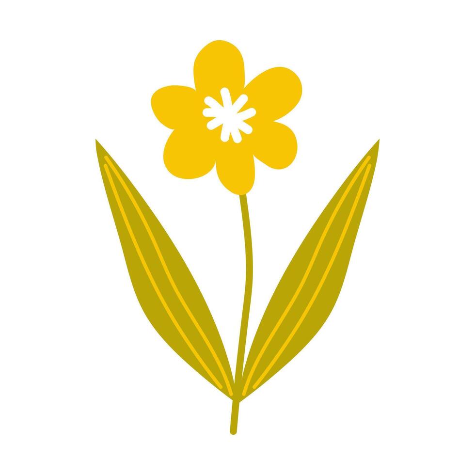 Bright yellow flower with green leaves on a white background, showcasing simplicity and natural beauty in floral design vector