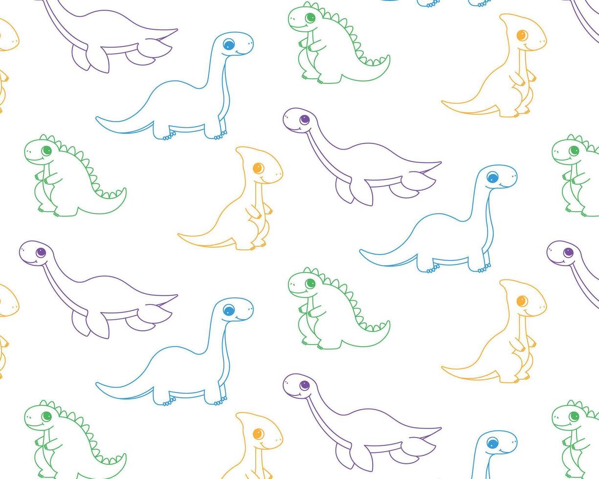A pattern of cute dinosaurs. outline illustration. vector