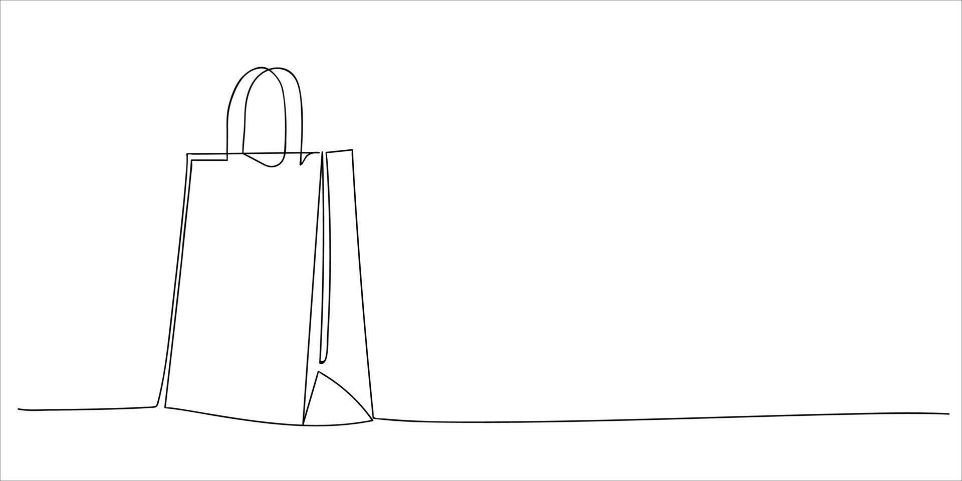 Shopping bag in one continuous line drawing. Black Friday in simple linear style. Doodle outline illustration. Sale concept, cyber monday vector