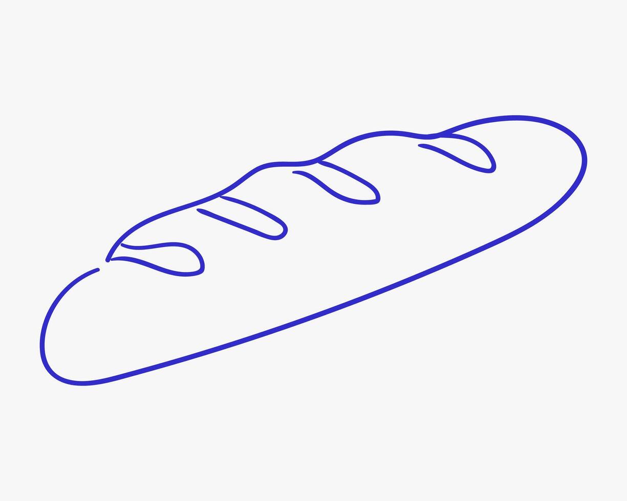 Freshly baked baguette drawing in simple line art style, showcasing the texture and shape of the bread vector