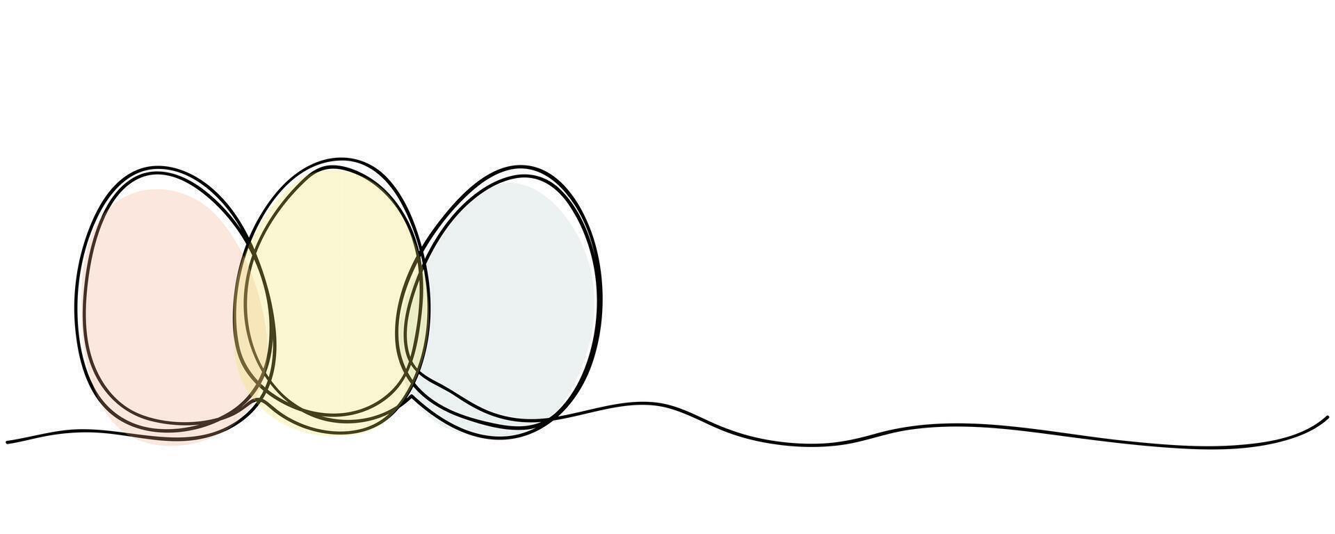 continuous line drawing Easter eggs on white background. Easter concept, eggs in linear style, doodle illustration vector