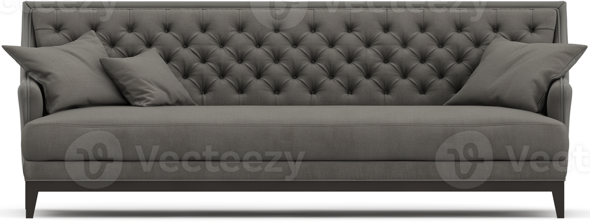 a grey couch with tufted pillows png