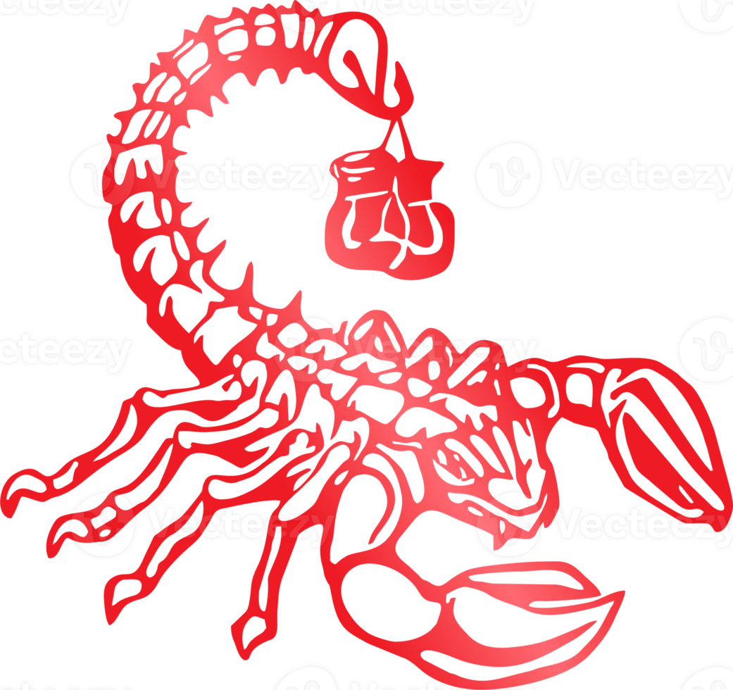 a scorpion with a boxing glove on its back, with a red png