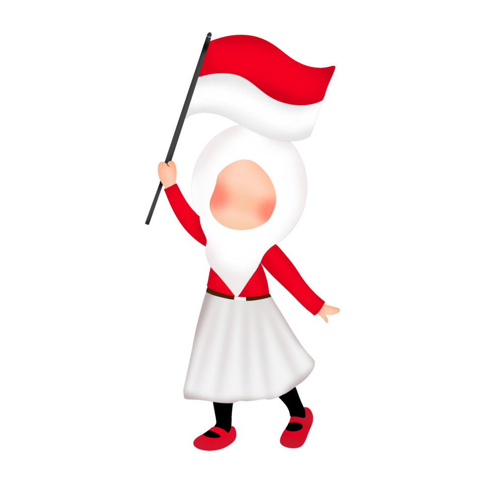 indonesian girl holding flag cartoon illustration png