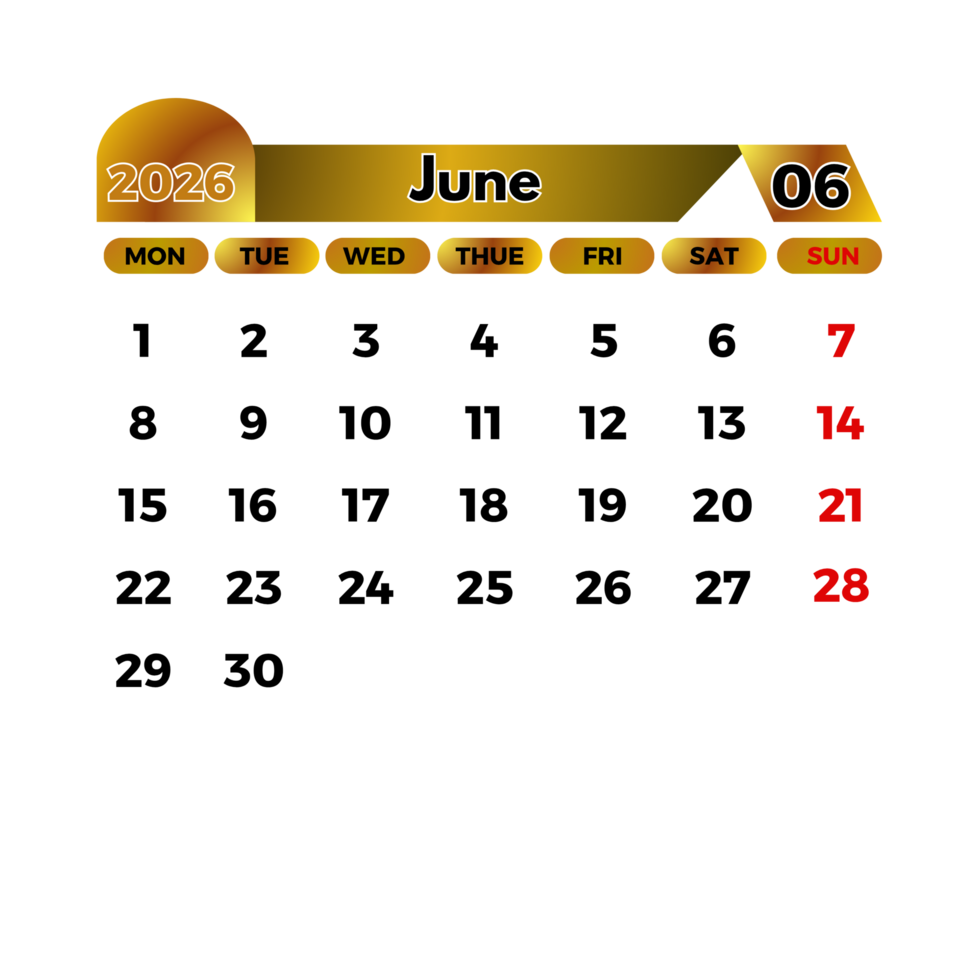 June 2026 calendar design template png