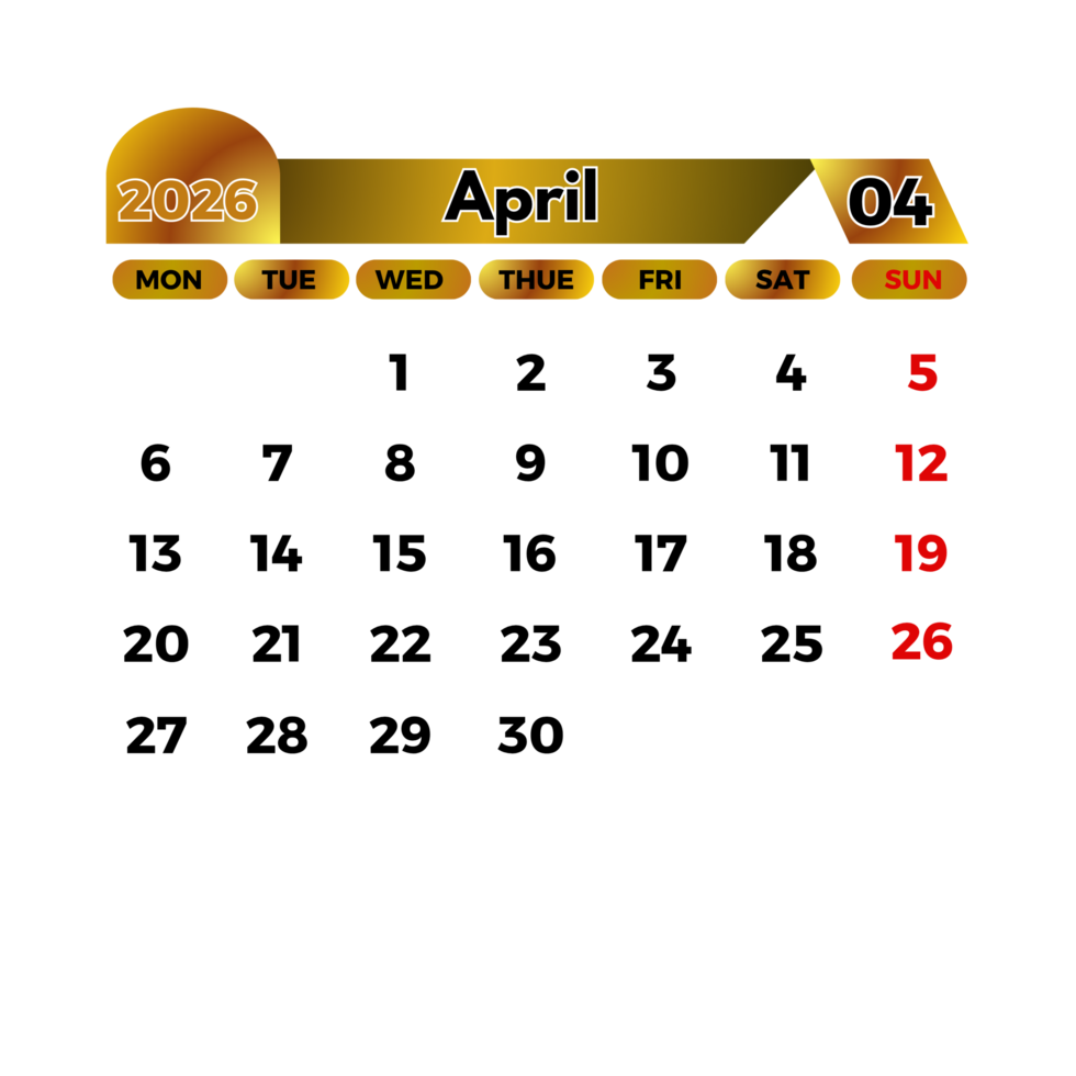 April 2026 calendar design template png