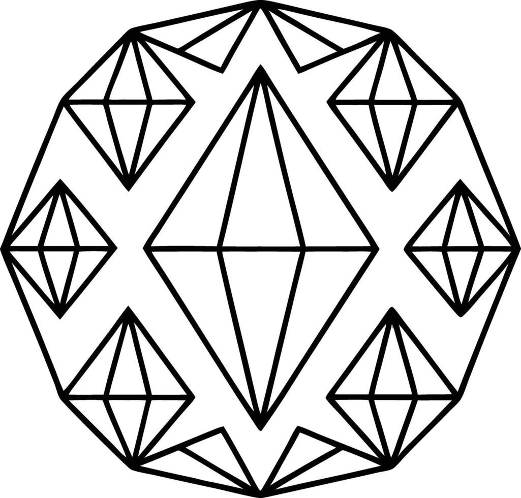 Geometric Black and White Diamond Pattern Abstract Art Design Symmetrical Lines Triangles Shapes vector