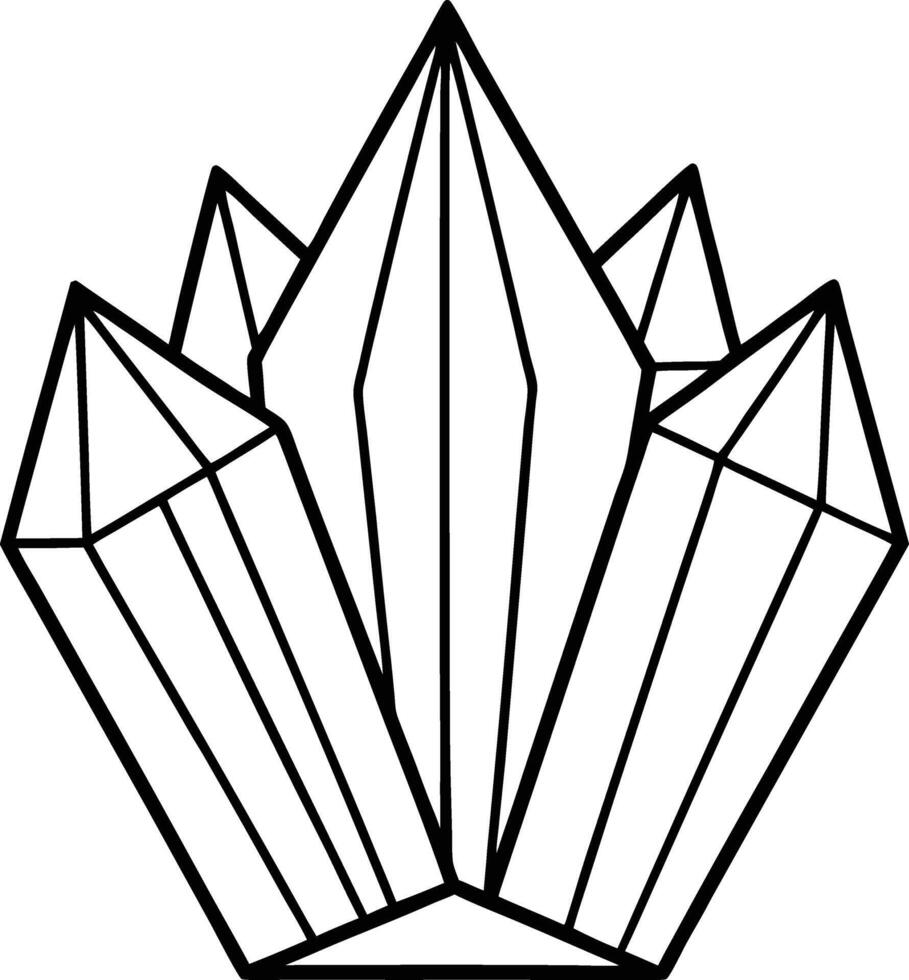 Geometric Crystal Cluster Black Line Art Illustration Sharp Facets White Background Simple Design black and white vector