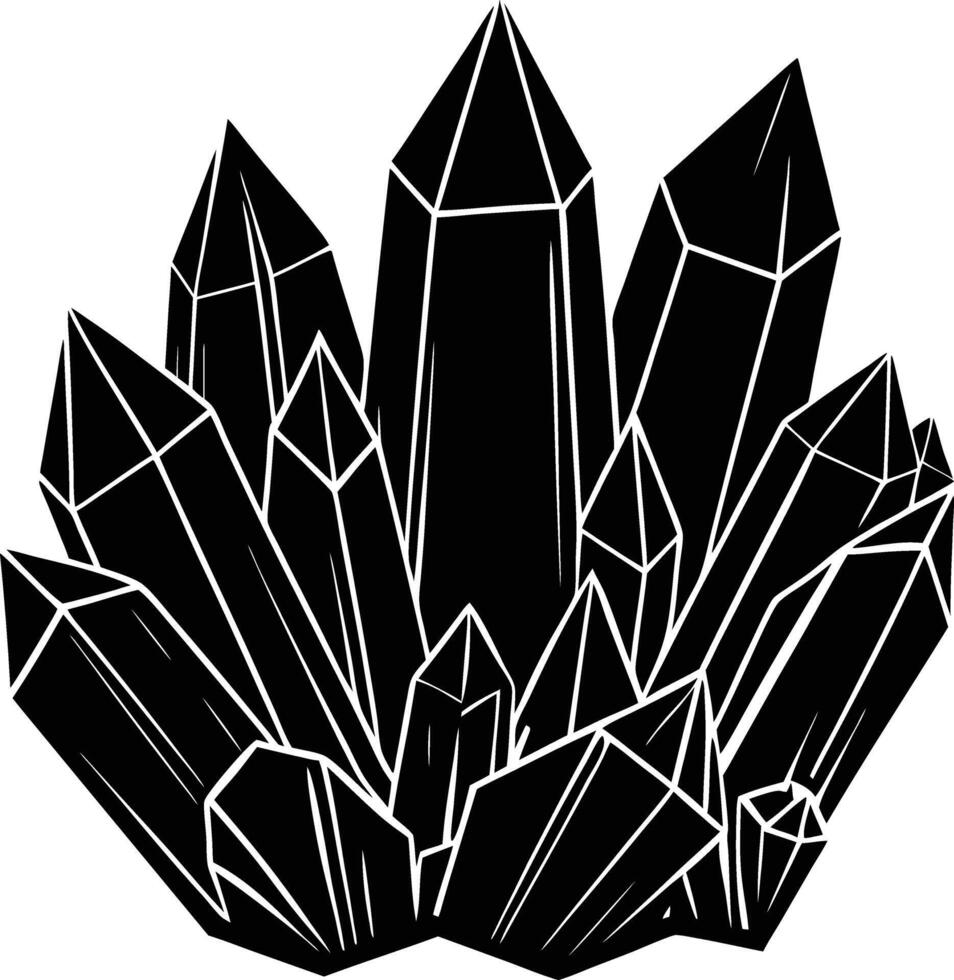 Black and White Cluster of Geometric Crystals Sharp Facets Abstract Mineral Formation monochrome vector