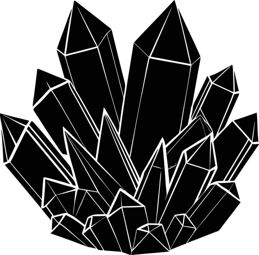 Black and White Cluster of Geometric Crystals Sharp Edges Facets Mineral Illustration vector