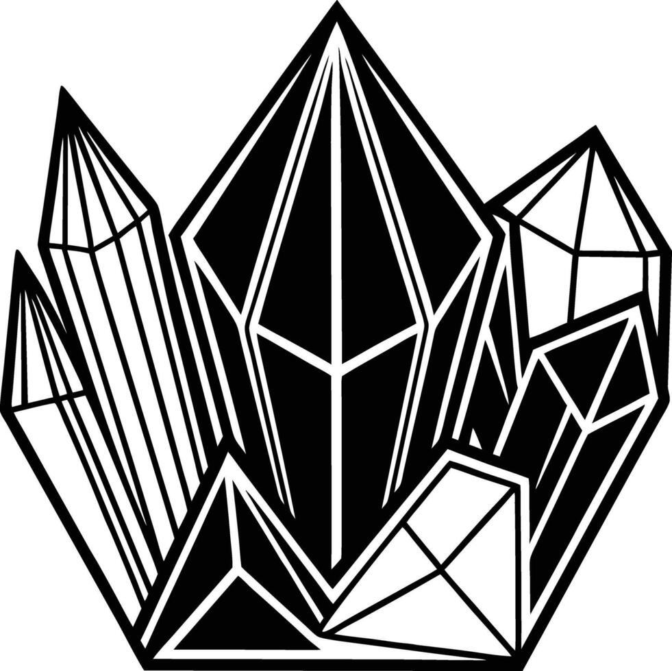 Black and White Geometric Crystal Cluster Abstract Art Graphic Design Element crystals vector